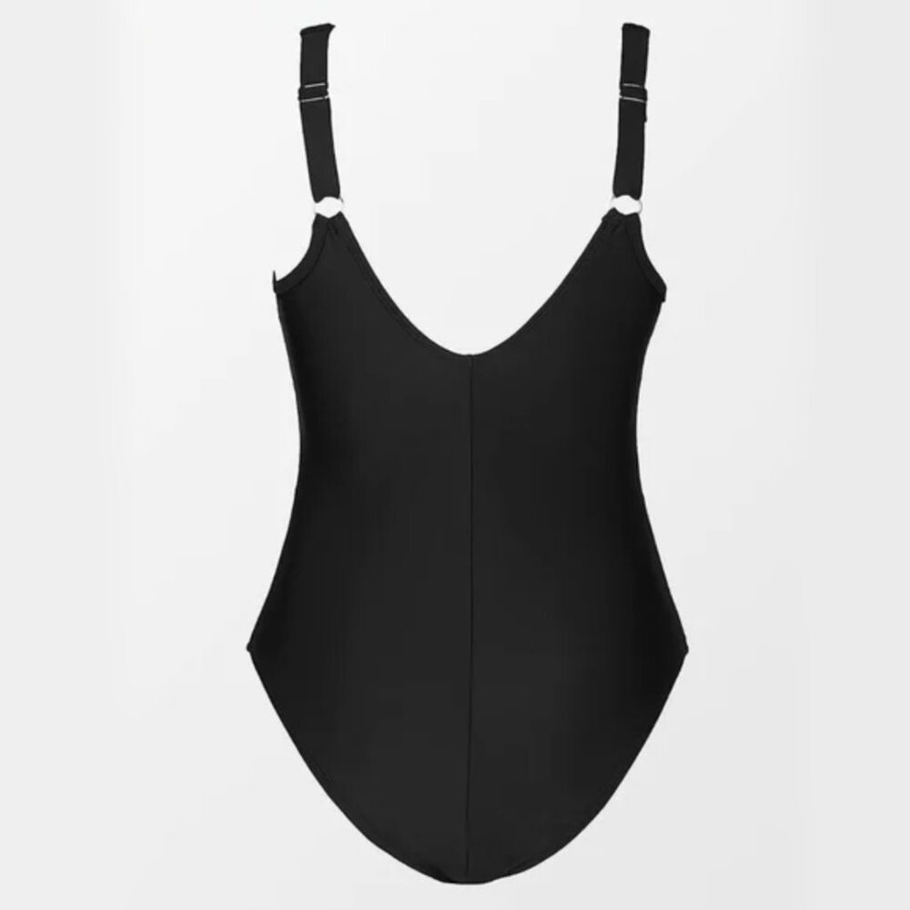 Cupshe Black V-Neck Mesh-Accent One-Piece Swimsuit - Picture 2 of 8